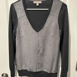 Banana Republic Charcoal V-Neck Suede Front Pullover